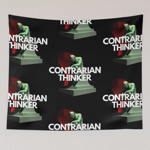 Item preview, Contrarian Thinker White on Black minimalist, Classicism, Goblincore, low angle, Redshift rendering, 100mm, items, Monochromatic colors, Vintage Retro designed and sold by EmprendeHoy.