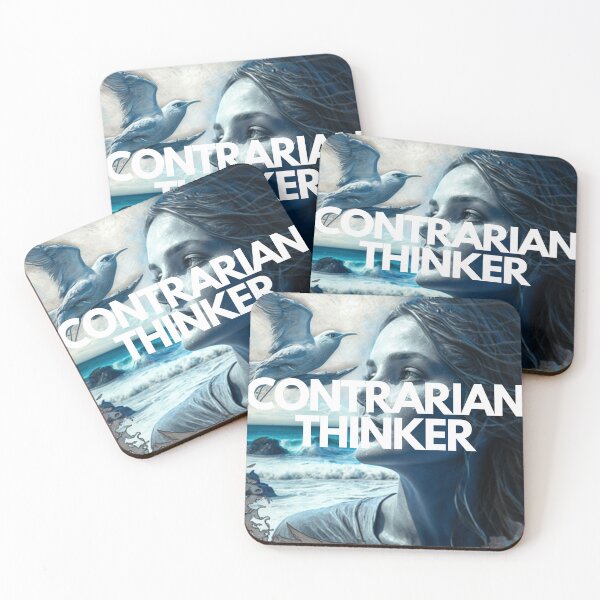 Item preview, Contrarian Thinker White on Black Majestic, Art Nouveau, chalk art, Polaroid, Zbrush rendering, 500px, props, blue colors, Gull Girl, sun lighting designed and sold by EmprendeHoy.