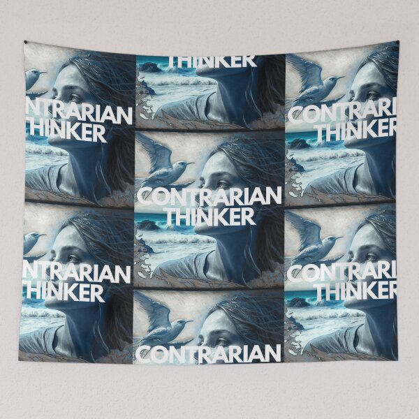 Item preview, Contrarian Thinker White on Black Majestic, Art Nouveau, chalk art, Polaroid, Zbrush rendering, 500px, props, blue colors, Gull Girl, sun lighting designed and sold by EmprendeHoy.
