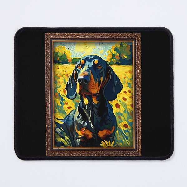 Artikelvorschau, Black and Tan Coonhound Sunflower Painting Adorable Dog entworfen und verkauft von rafaeltto.