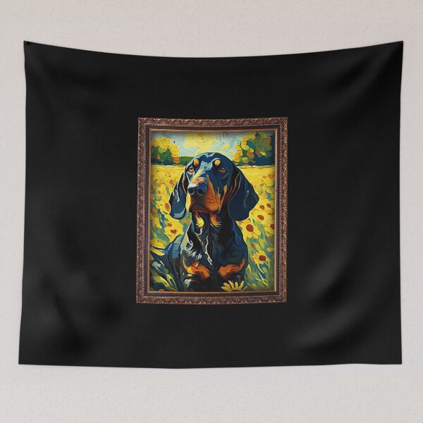 Aperçu de l'œuvre Black and Tan Coonhound Sunflower Painting Adorable Dog créée et vendue par rafaeltto.