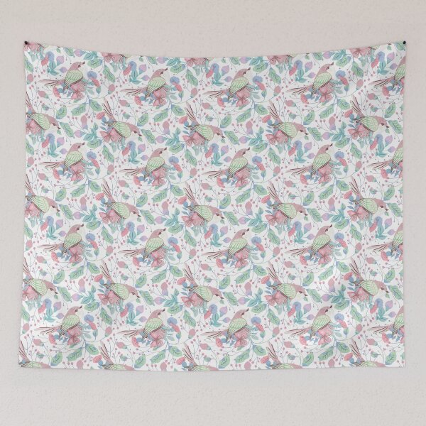 Aperçu de l'œuvre Pastel Floral Rose Bleu Vert Papillons Oiseaux créée et vendue par Jaydee001.