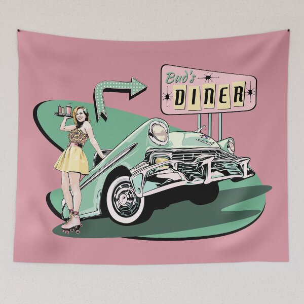 Item preview, 50's Diner Waitress with 56 Chevy - Pink/green version designed and sold by Glenn Mueller.