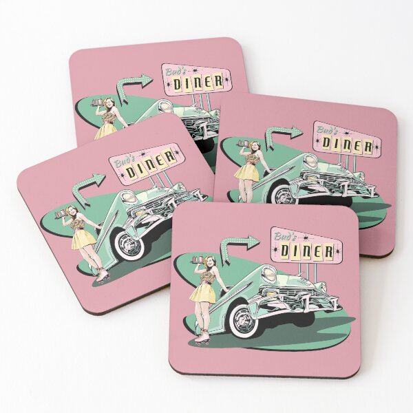 Aperçu de l'œuvre Serveuse de restaurant des années 50 avec 56 Chevy - Version rose/verte créée et vendue par Glenn Mueller.