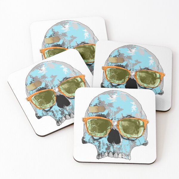 Item preview, Turquoise skull with plaster bandage and broken sun glasses  designed and sold by m-yoga-store.