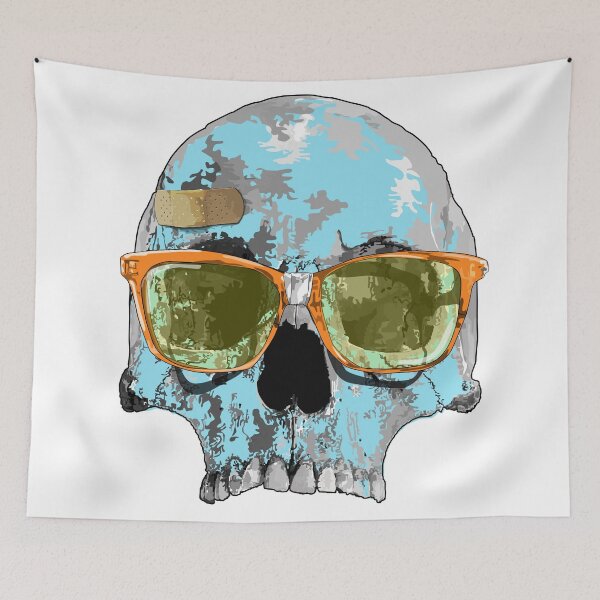 Item preview, Turquoise skull with plaster bandage and broken sun glasses  designed and sold by m-yoga-store.