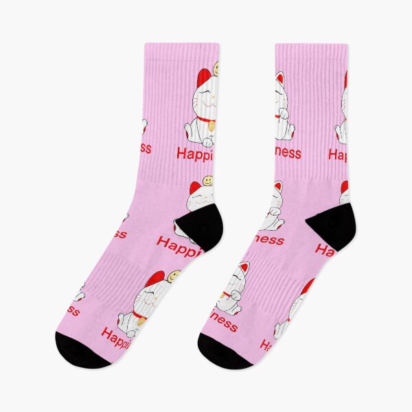 Item preview, Happy Maneki Neko cat on pink designed and sold by QuirkyCatz.