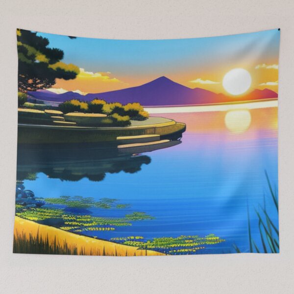 Item preview, Ukiyo-e Style Sunset at Lake Series 3 designed and sold by theprof2021.