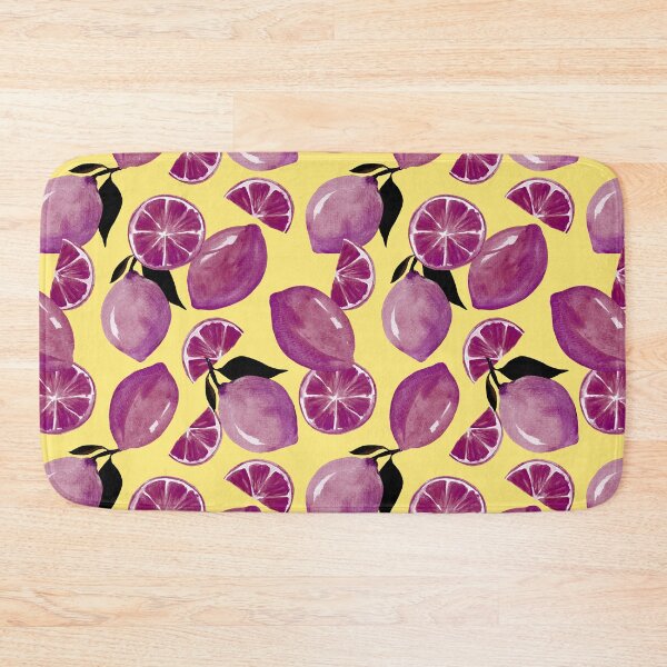 Item preview, Purple lemons on yellow backround fruit pattern designed and sold by pinkyfish1010.