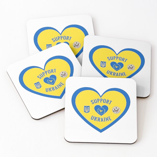 Item preview, Ukraine Flag Colors On Heart Shape, With Trident and US Seal,  Support Ukraine in Blue and Yellow Letters designed and sold by RattlSnkCanynTs.