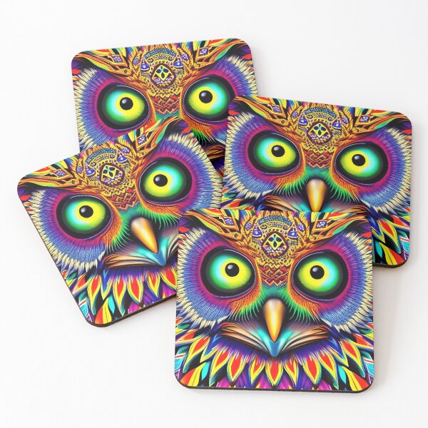 Item preview, Vibrant Psychedelic Owl with Mesmerizing Yellow-Green Eyes designed and sold by TrippyTextiles.
