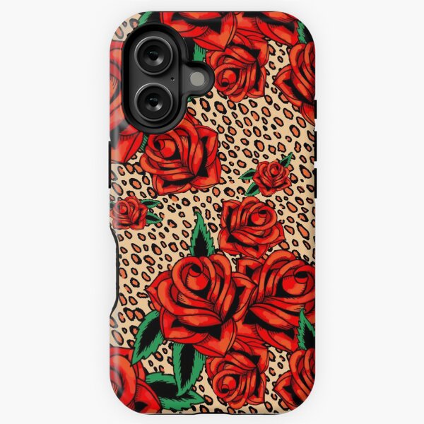 Vista previa del artículo con la obra «Estampado de leopardo de rosas rojas», diseñado y vendido por beesocks.