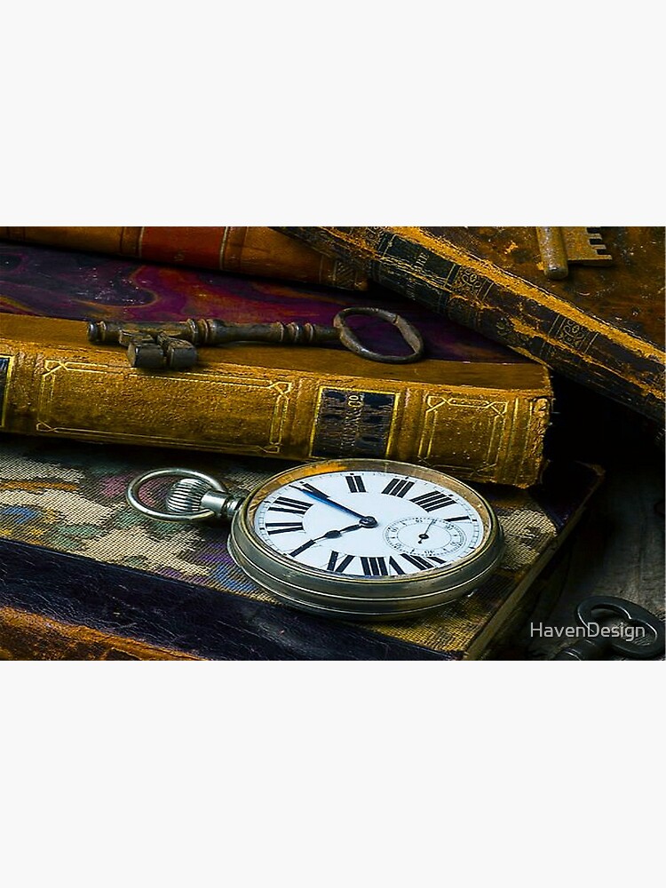 "Vintage Books & Pocket Watch" Zipper Pouch by HavenDesign Redbubble