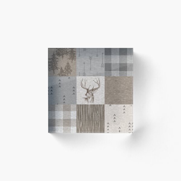Deer Patchwork - Rustic Neutrals Acrylic Block