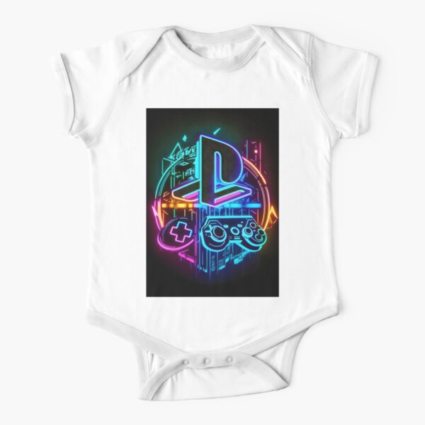 Playstation Logo-Icon Neon art Short Sleeve Baby One-Piece