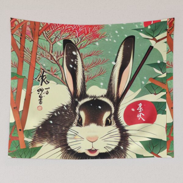 Item preview, Winter Black and White Jersey Wooly Rabbit Bunny with Cute Eyes designed and sold by wigobun.