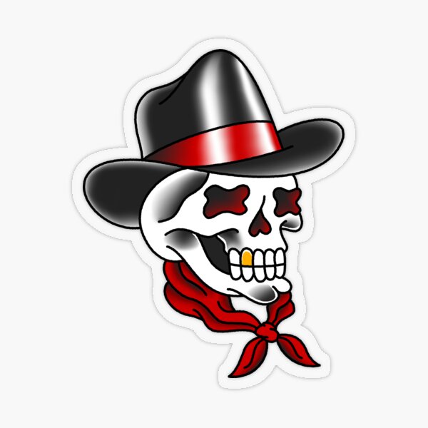 American Traditional Cowboy Skull Transparent Sticker