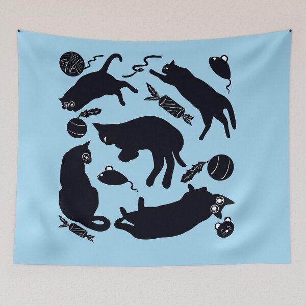 Item preview, Big Ey Black Cat With Blue Background  designed and sold by missmann.