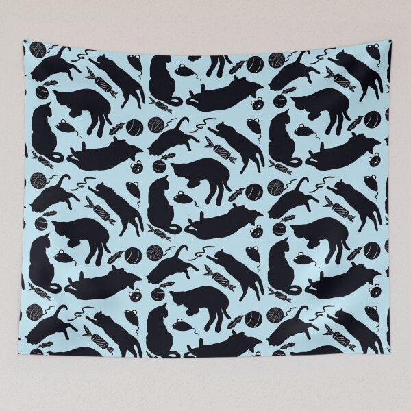 Item preview, Black Cat Silhouette With Blue Background  designed and sold by missmann.