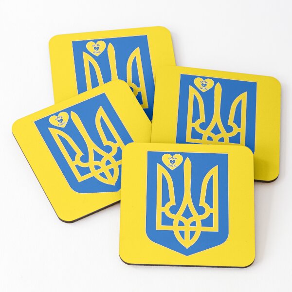 Item preview, Ukraine Trident With Yellow Heart, and Blue Letters Stating Support Ukraine,  designed and sold by RattlSnkCanynTs.