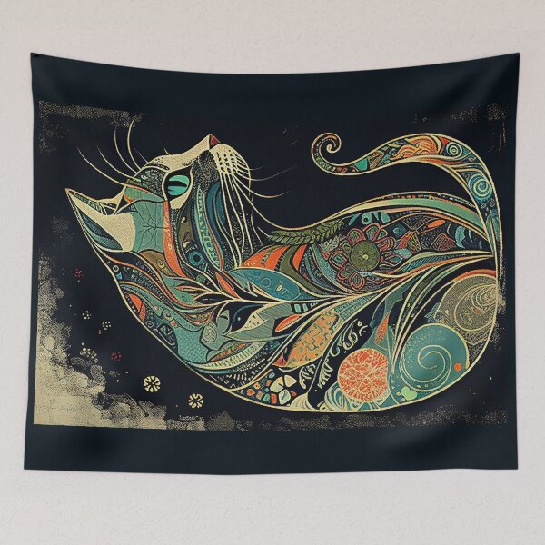 Aperçu de l'œuvre Boho Cat 106 Abstract Art Print Peinture Décoration murale créée et vendue par winterkitty88.