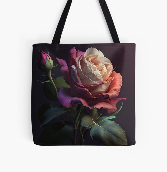 Bolsa de tela negra, bolsa de tela de flores, bolsa para compras, tote bag  aesthetic, tote bag original decorada, bolsa algodon con flores -   España