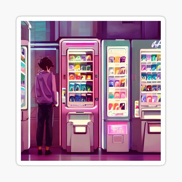 Vending Machines' Aesthetic Lofi Anime Illustration of a Boy Standing Next  to Vending Machines