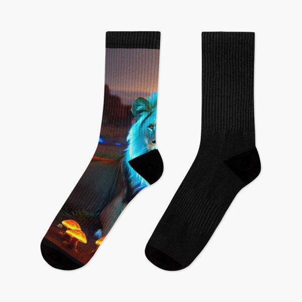 Aperçu de l'œuvre Lion bioluminescent x Champignon Fantasy Art Esthétique créée et vendue par AI-INK.