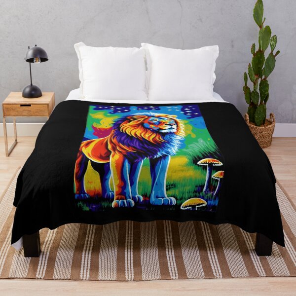 Aperçu de l'œuvre Lion bioluminescent x Champignon Fantasy Art Esthétique créée et vendue par AI-INK.