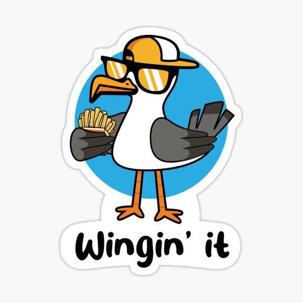 Wingin' it seagull with fries (on light colors) Sticker