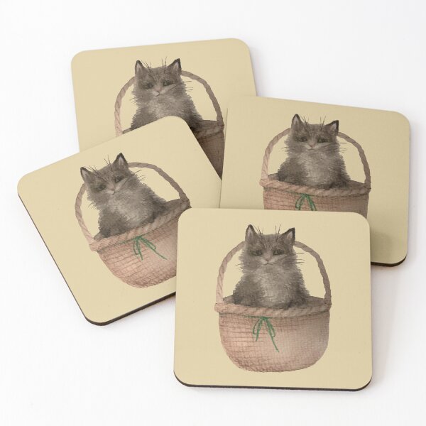 Item preview, Sleepy kitten in basket designed and sold by Liliumfineart.