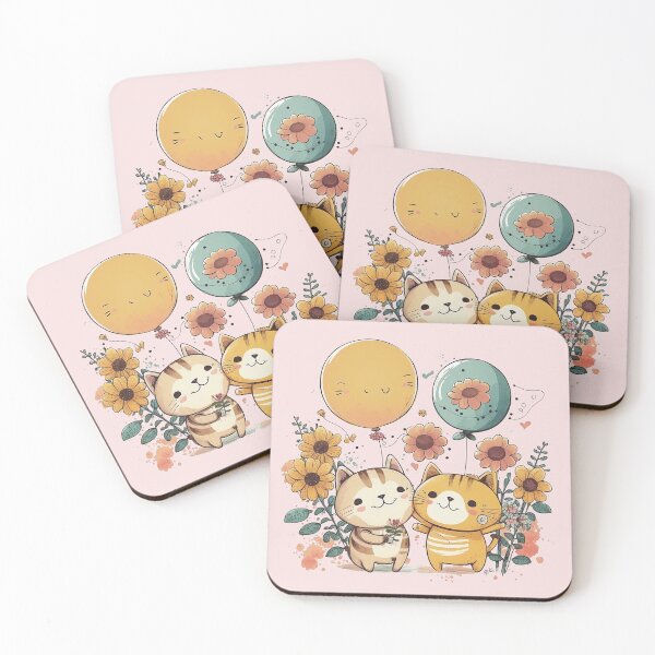 Item preview, Cats cute cartoon with balloon and flower designed and sold by Lobory.