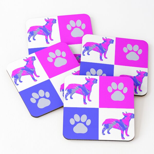Item preview, English Bull Terrier Dog & Paw Print Crazy Hot Pink & Blue Swirls designed and sold by AMSonArt.