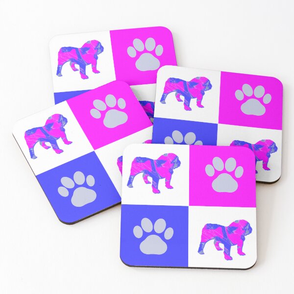 Item preview, English Bulldog Dog & Paw Print Crazy Hot Pink & Blue Swirls designed and sold by AMSonArt.