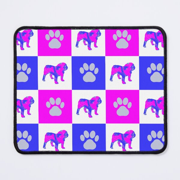 Item preview, English Bulldog Dog & Paw Print Crazy Hot Pink & Blue Swirls designed and sold by AMSonArt.