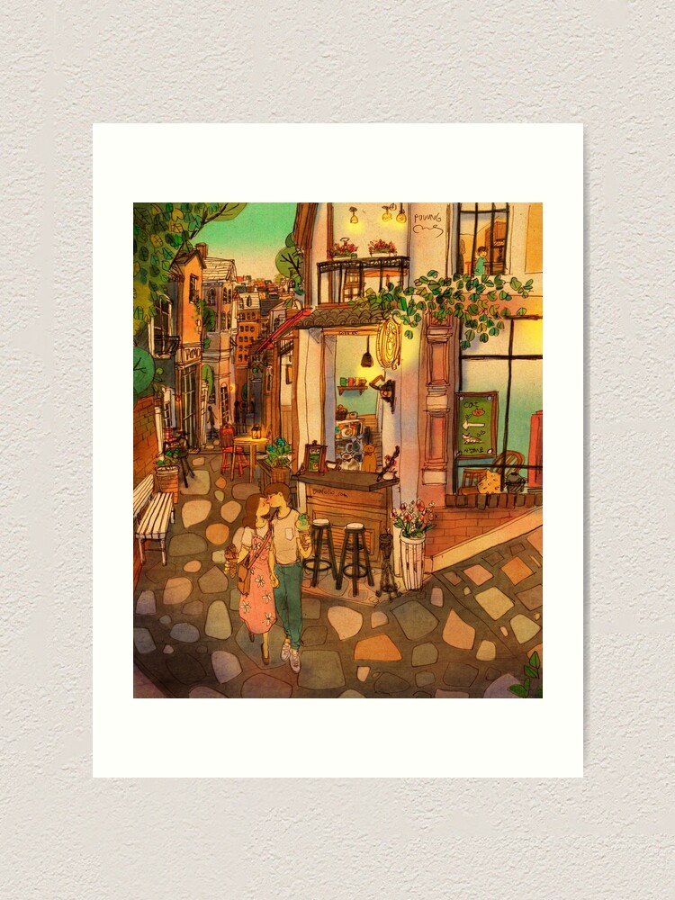 Alternate view of Alley of cafés Art Print