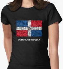 Dominican Republic T-Shirt Fingerprint Distressed Flag Women's Fitted T-Shirt