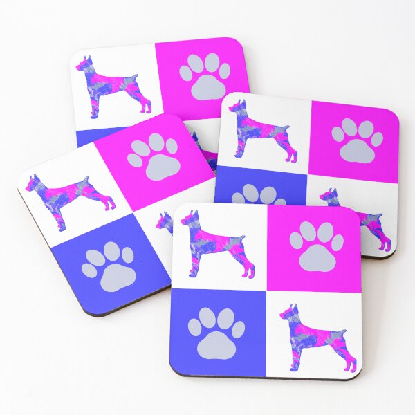 Item preview, Doberman Pinscher Dog & Paw Print Crazy Hot Pink & Blue Swirls designed and sold by AMSonArt.