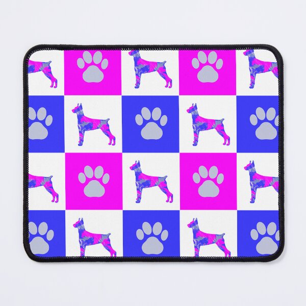 Item preview, Doberman Pinscher Dog & Paw Print Crazy Hot Pink & Blue Swirls designed and sold by AMSonArt.