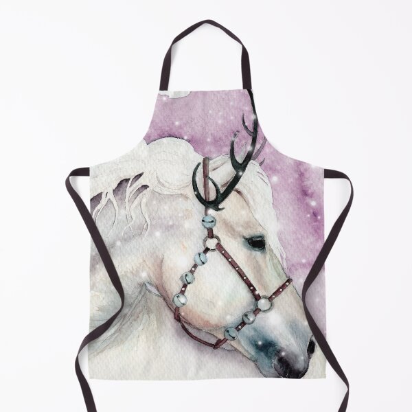 Item preview, Watercolor white horse with bells on the harness ona a pink background designed and sold by MaryWatercolor.