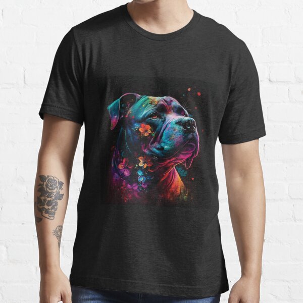Item preview, Staffordshire Bull Terrier neon floral portrait designed and sold by HookedOnDogz.