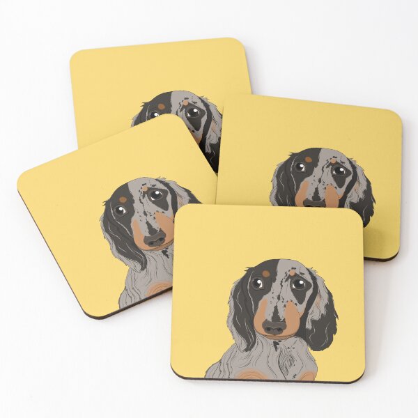 Item preview, Cute Dapple long hair Dachshund - sausage dog, brown dog, miniature sausage dog, dapple dog, red dapple, chocolate dapple designed and sold by SoohieArt.