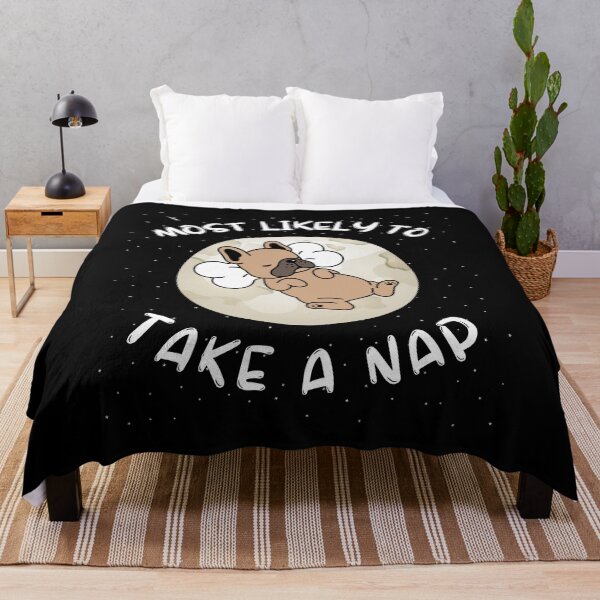 Item preview, Most likely to take a nap (french bulldog sleeping bone pillow) designed and sold by ZingAndPep.