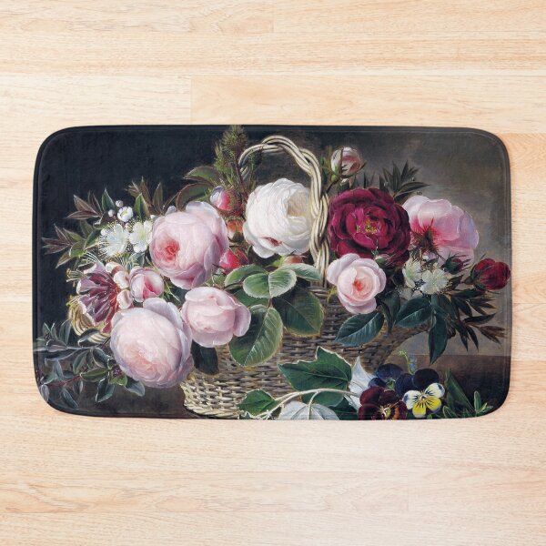 Item preview, Roses, myrtles and honeysuckles in a basket with forget-me-nots and field pansies |  Johan Laurentz Jensen designed and sold by LaMadeleine.