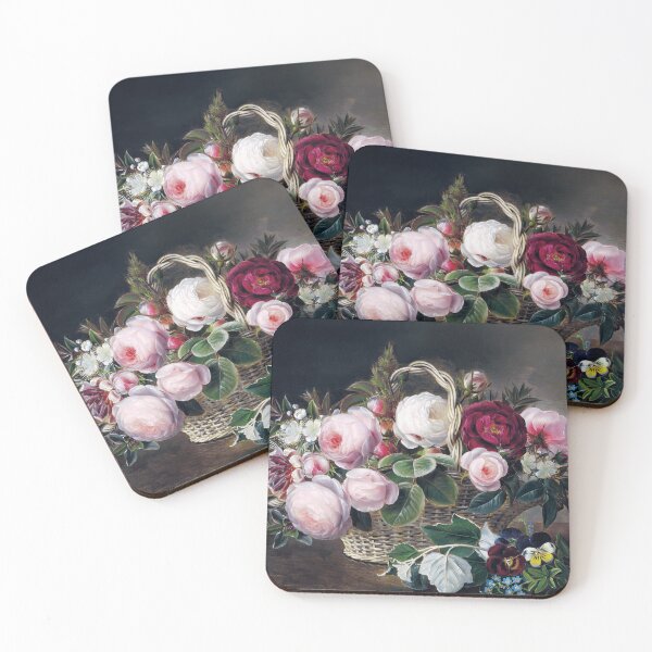 Item preview, Roses, myrtles and honeysuckles in a basket with forget-me-nots and field pansies |  Johan Laurentz Jensen designed and sold by LaMadeleine.