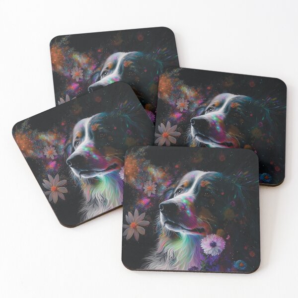 Item preview, Australian Shepherd stardust floral portrait designed and sold by HookedOnDogz.