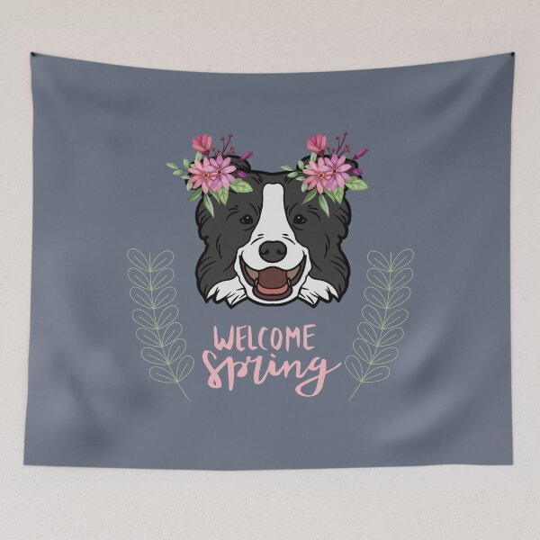 Item preview, Welcome Spring with Border Collie Dog Head with Flowers designed and sold by SeasonalDogs.
