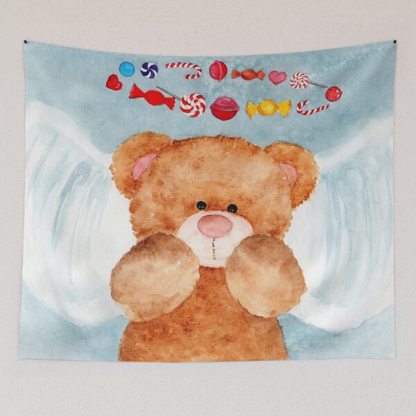 Item preview, Watercolor cute brown teddy bear with colorful candies designed and sold by MaryWatercolor.