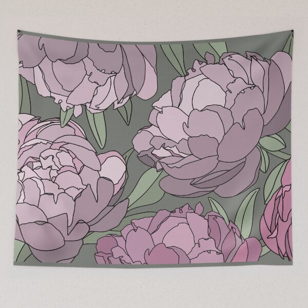 Item preview, The violet and pink peonies in a lovely pattern on a pale green background designed and sold by marina63.