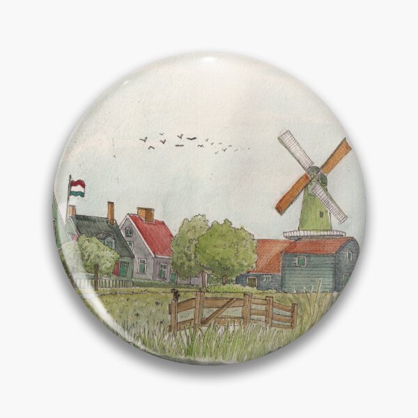 Item preview, Zaanse Schans Zaandam Netherlands Watercolor Ink Art designed and sold by Wall-Art-Sketch.